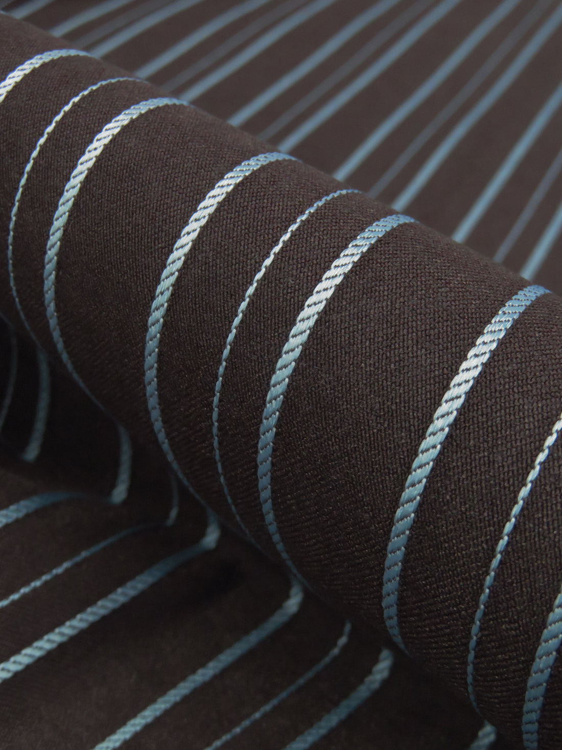 Espresso Brown/Baby Blue Cotton/Nylon/Lycra Horizontal Stripe Weave Stretch Bengaline Suiting 57W
