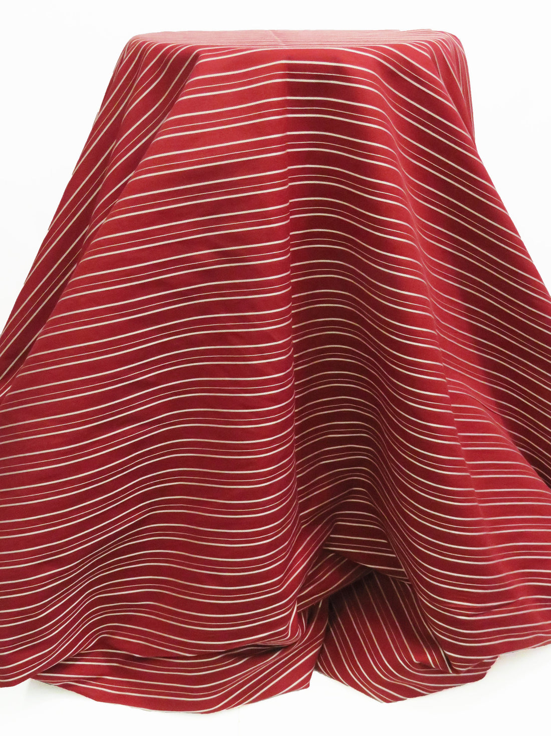 Red Garnet/White Cotton/Nylon/Lycra Horizontal Stripe Weave Stretch Bengaline Suiting 57W