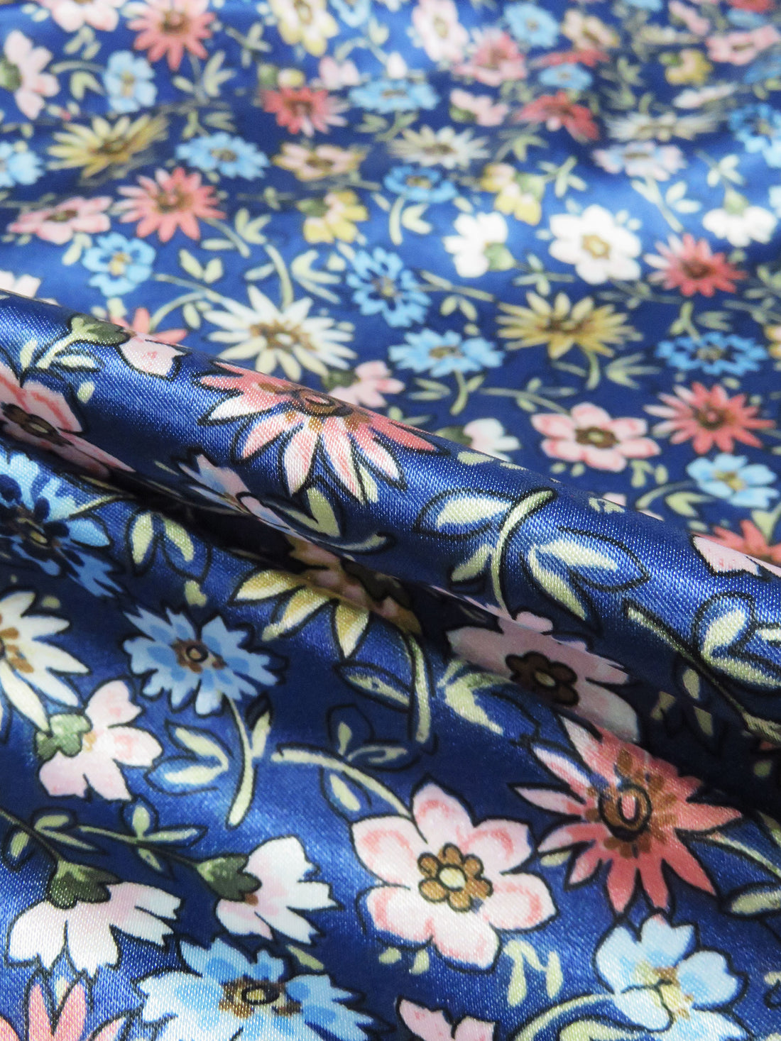 Space Cadet Blue/Sage/Salmon/Multi Polyester/Lycra Floral Print Stretch Charmeuse 58W