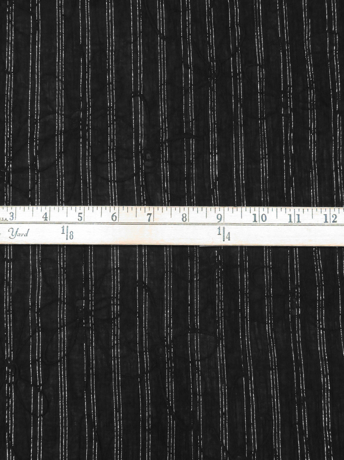 Black/Silver Cotton/Metallic Embroidered Floral On Vertical Stripe Weave Crinkle Gauze 60W