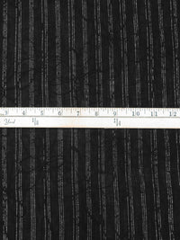 Black/Silver Cotton/Metallic Embroidered Floral On Vertical Stripe Weave Crinkle Gauze 60W