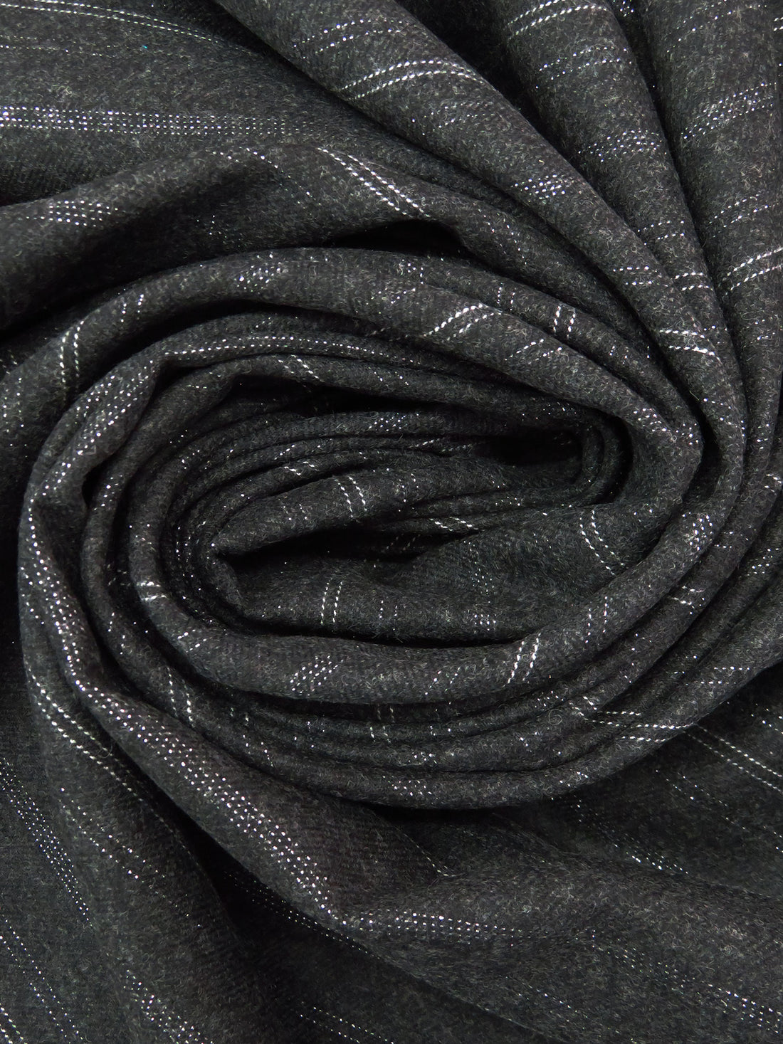 Dark Charcoal/Silver Wool/Polyester/Metallic Horizontal Stripe Weave Flannel Suiting - NY Designer - 59W