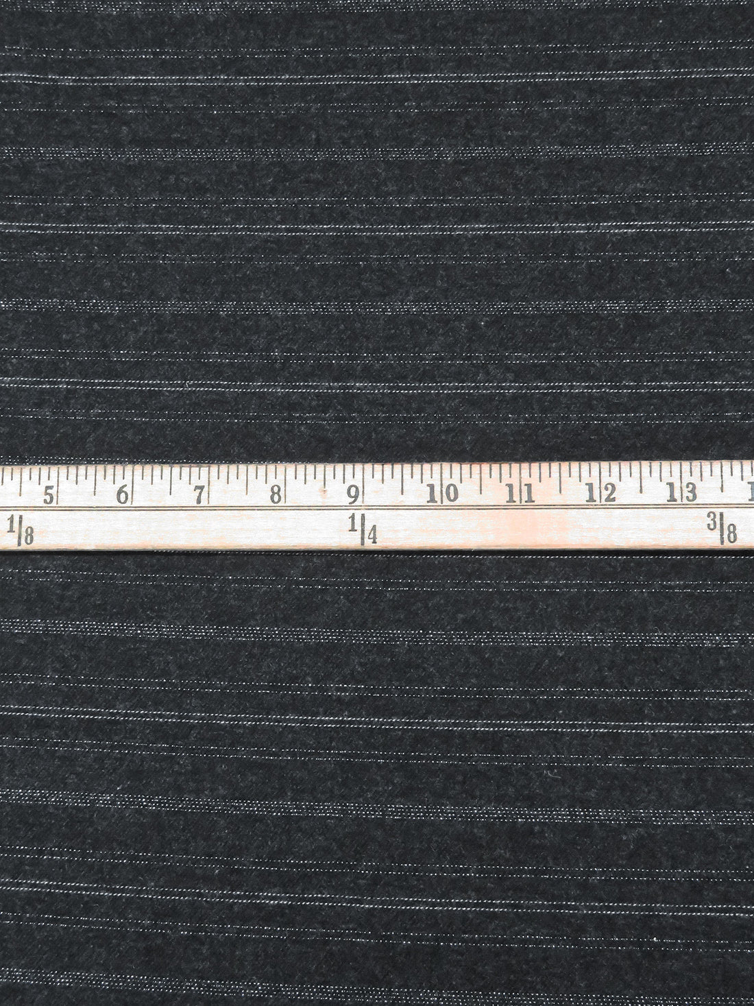 Dark Charcoal/Silver Wool/Polyester/Metallic Horizontal Stripe Weave Flannel Suiting - NY Designer - 59W