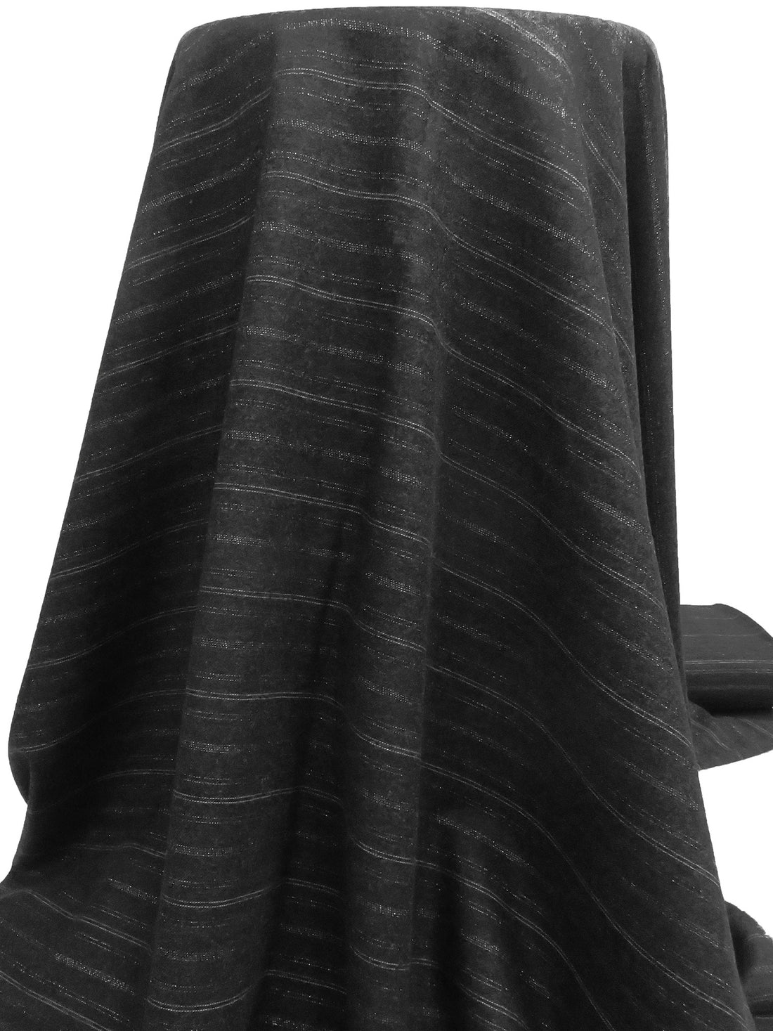 Dark Charcoal/Silver Wool/Polyester/Metallic Horizontal Stripe Weave Flannel Suiting - NY Designer - 59W