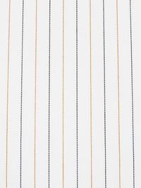 Off-White/Black/Dark Honey Polyester/Rayon Vertical Stripe Weave Twill Blouse Weight Woven - NY Designer - 58W
