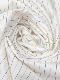 Off-White/Black/Dark Honey Polyester/Rayon Vertical Stripe Weave Twill Blouse Weight Woven - NY Designer - 58W