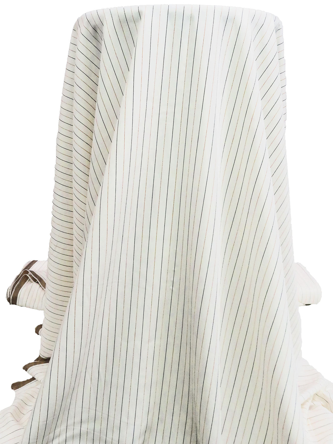 Off-White/Black/Dark Honey Polyester/Rayon Vertical Stripe Weave Twill Blouse Weight Woven - NY Designer - 58W
