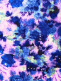 Light Hot Pink/Periwinkle Blue/Egyptian Blue/Multi Polyester/Lycra Blurred Floral Print Stretch Velvet Knit - Imported From Italy - 54W