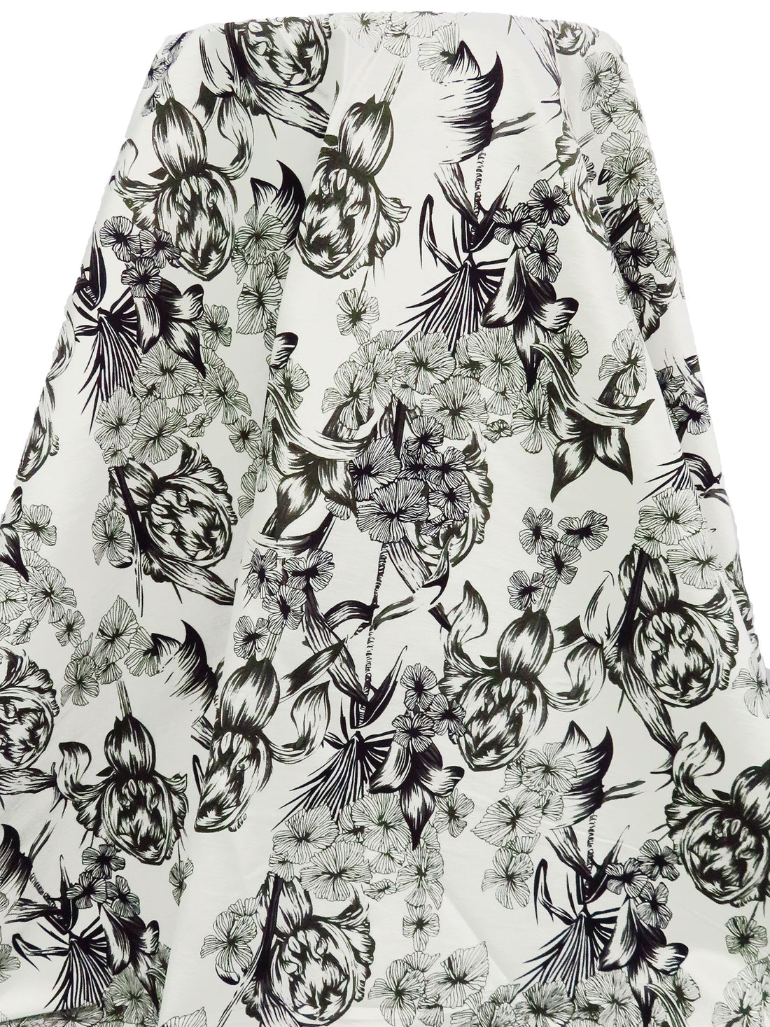 Off-White/Black/Muted Dark Olive/Multi Rayon/Nylon/Lycra Garden Floral Print Stretch Bengaline Suiting 57W