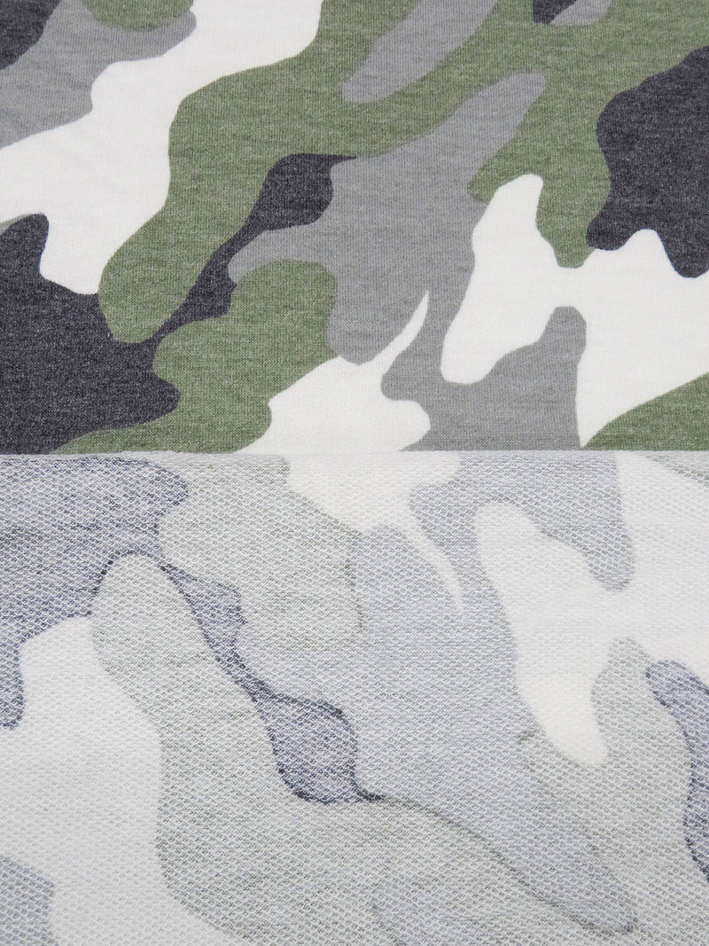 Artichoke/Muted Black/Seal Gray/Chalk Polyester/Lycra Camouflage Print French Terry Knit 60W