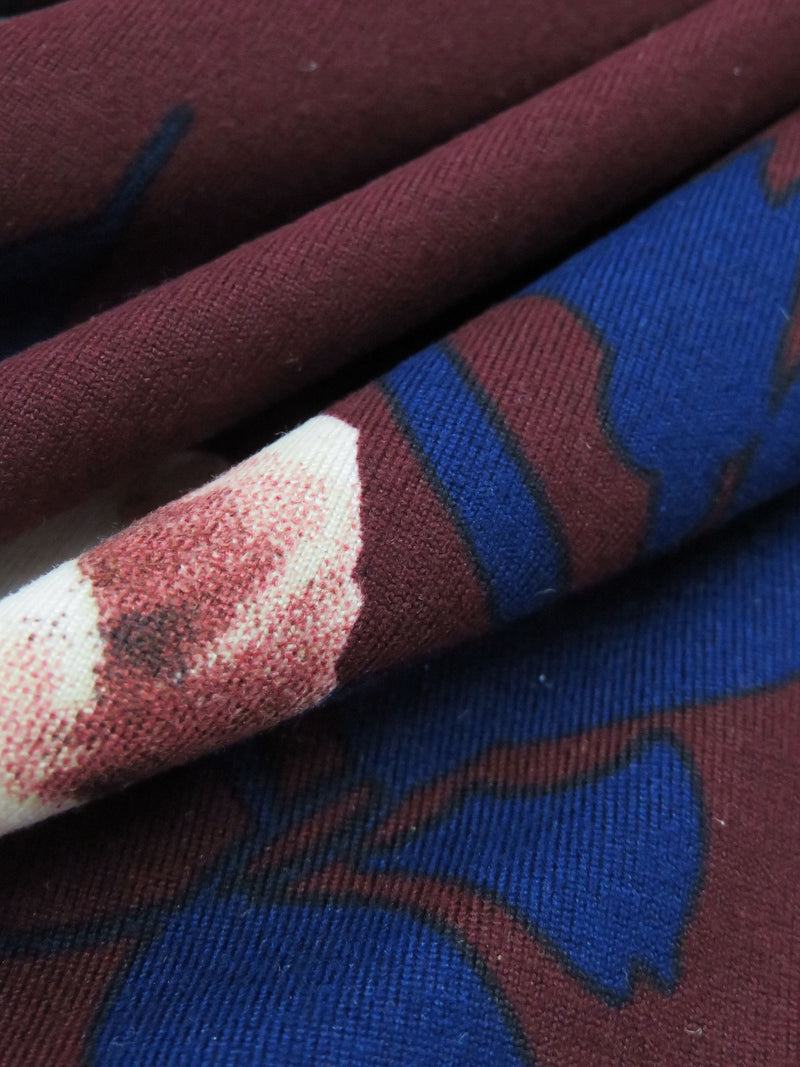 Deep Cabernet/Space Blue/Dark Rose Pink/Multi Polyester/Lycra Floral Print Double Brushed Knit 58W