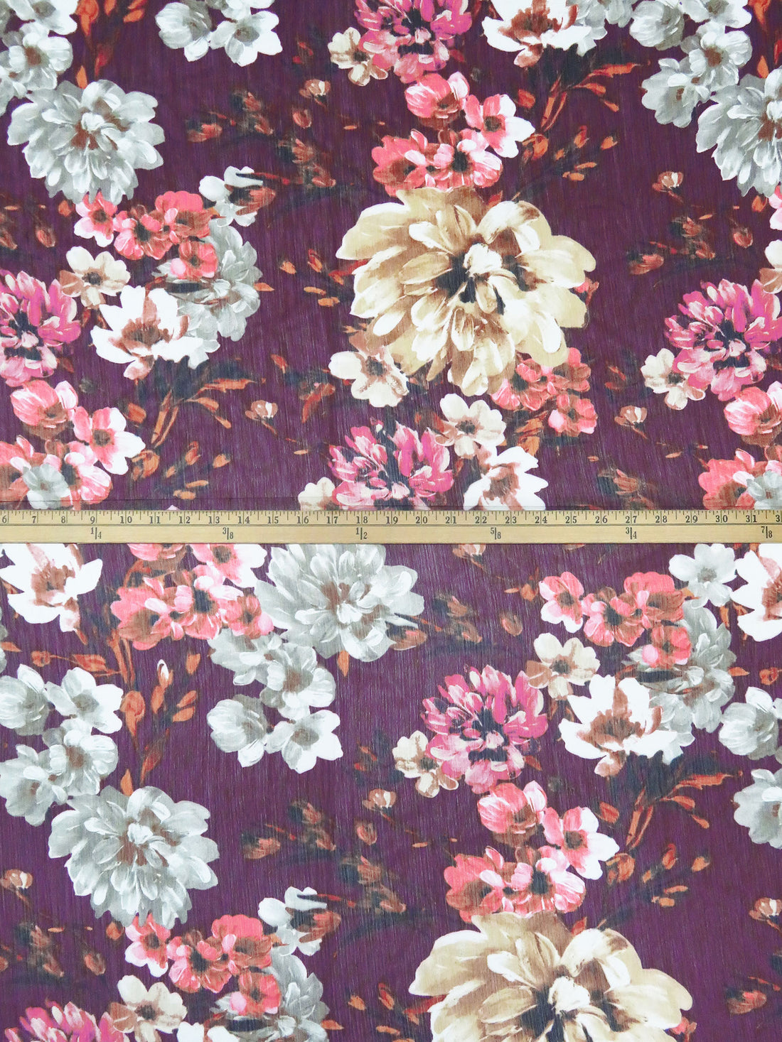 Plum Purple/China Pink/White/Multi 100% Polyester Large Floral Print Crinkle Chiffon 58W