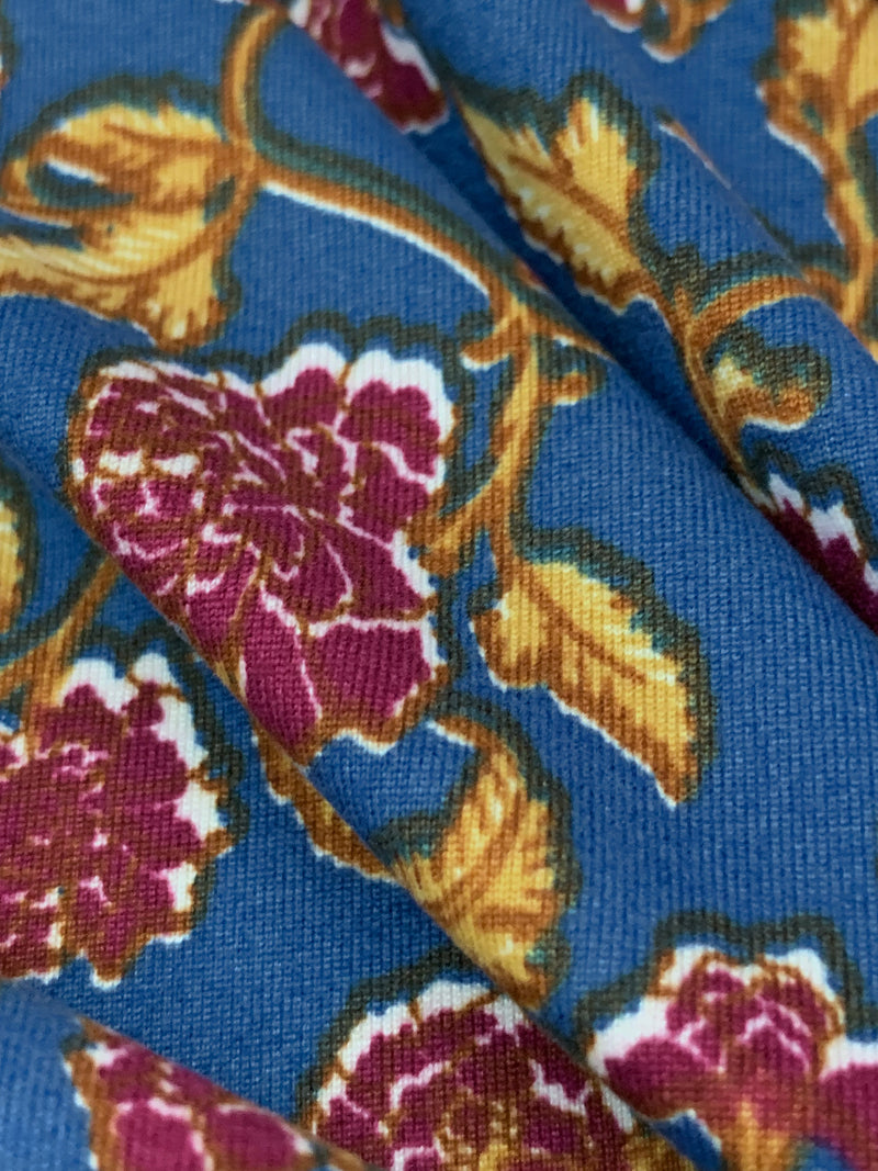 Dark Imperial Blue/Ruby Wine/Golden Sand Polyester/Lycra Floral Print Double Brushed Knit 60W