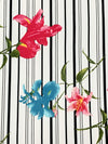 Teal Blue/French Raspberry/White/Black Polyester/Lycra Floral Over Vertical Stripe Print Double Brushed Knit 58W