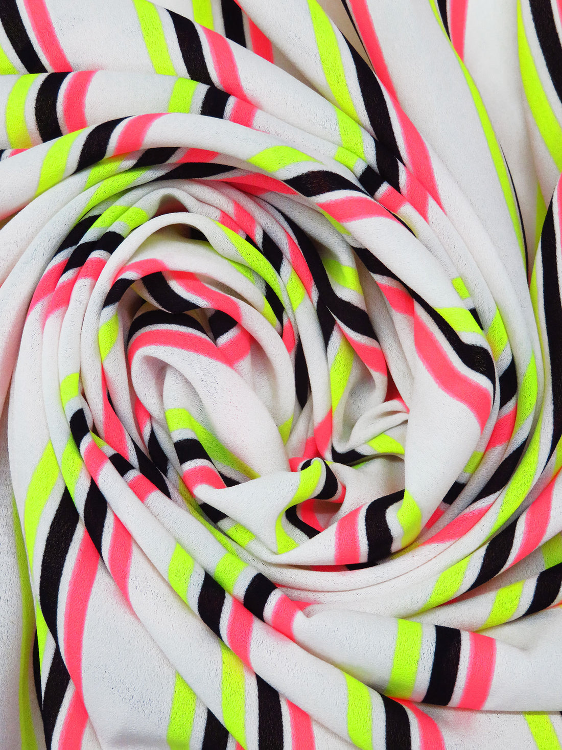Highlighter Pink/Safety Yellow/White/Multi 100% Polyester Vertical Stripe Print Crepe Blouse Weight Woven 58W