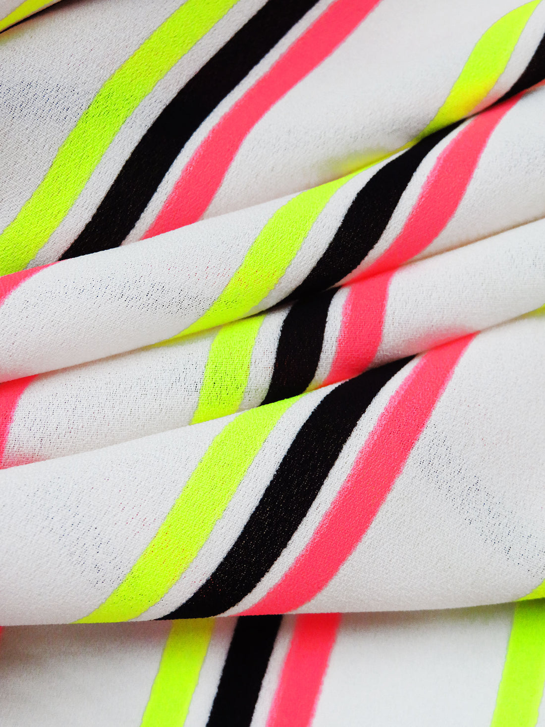 Highlighter Pink/Safety Yellow/White/Multi 100% Polyester Vertical Stripe Print Crepe Blouse Weight Woven 58W