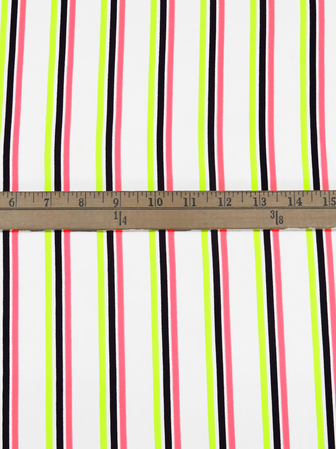 Highlighter Pink/Safety Yellow/White/Multi 100% Polyester Vertical Stripe Print Crepe Blouse Weight Woven 58W