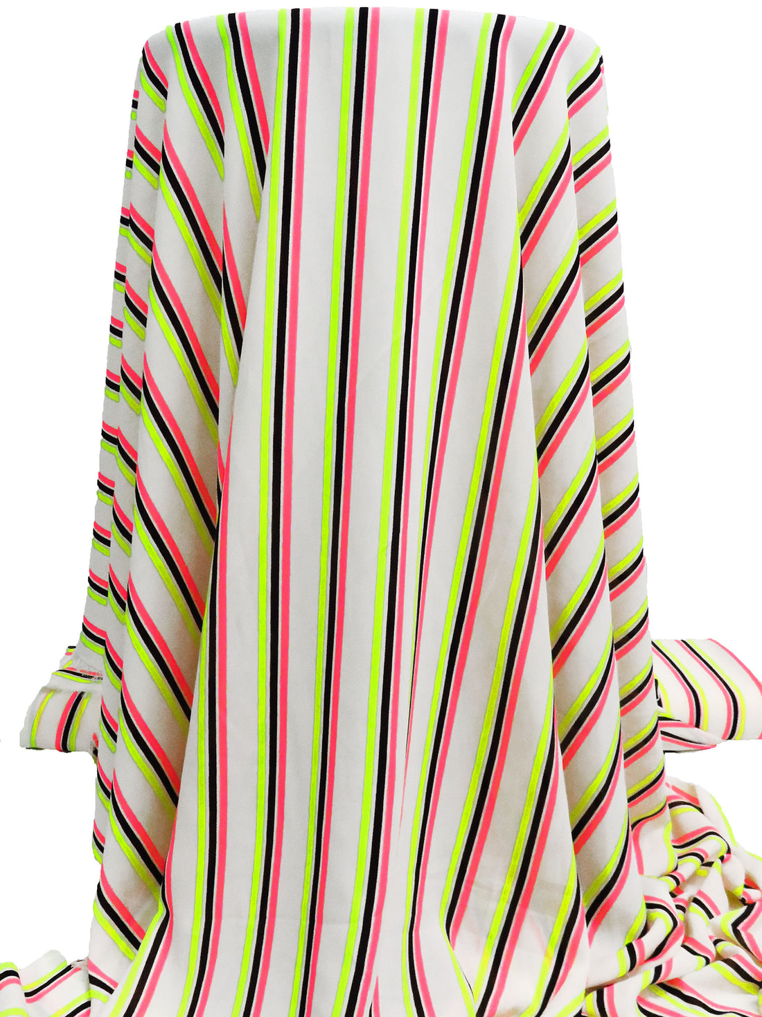 Highlighter Pink/Safety Yellow/White/Multi 100% Polyester Vertical Stripe Print Crepe Blouse Weight Woven 58W
