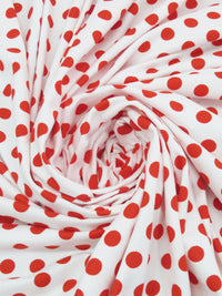 White/Scarlet Polyester/Lycra Polka Dot Print Double Brushed Knit 58W