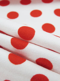 White/Scarlet Polyester/Lycra Polka Dot Print Double Brushed Knit 58W