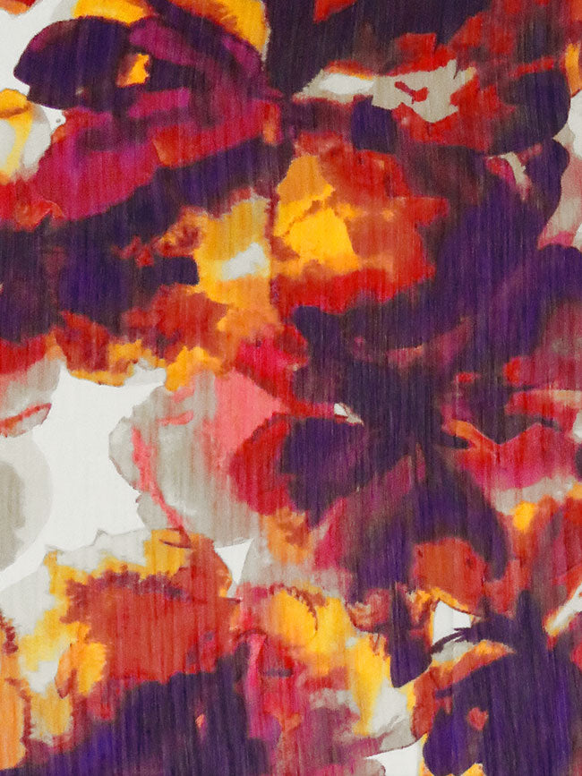 Scarlet/Goldenrod/Deep Orange/Multi 100% Polyester Abstract Floral Print Crinkle Chiffon 59W
