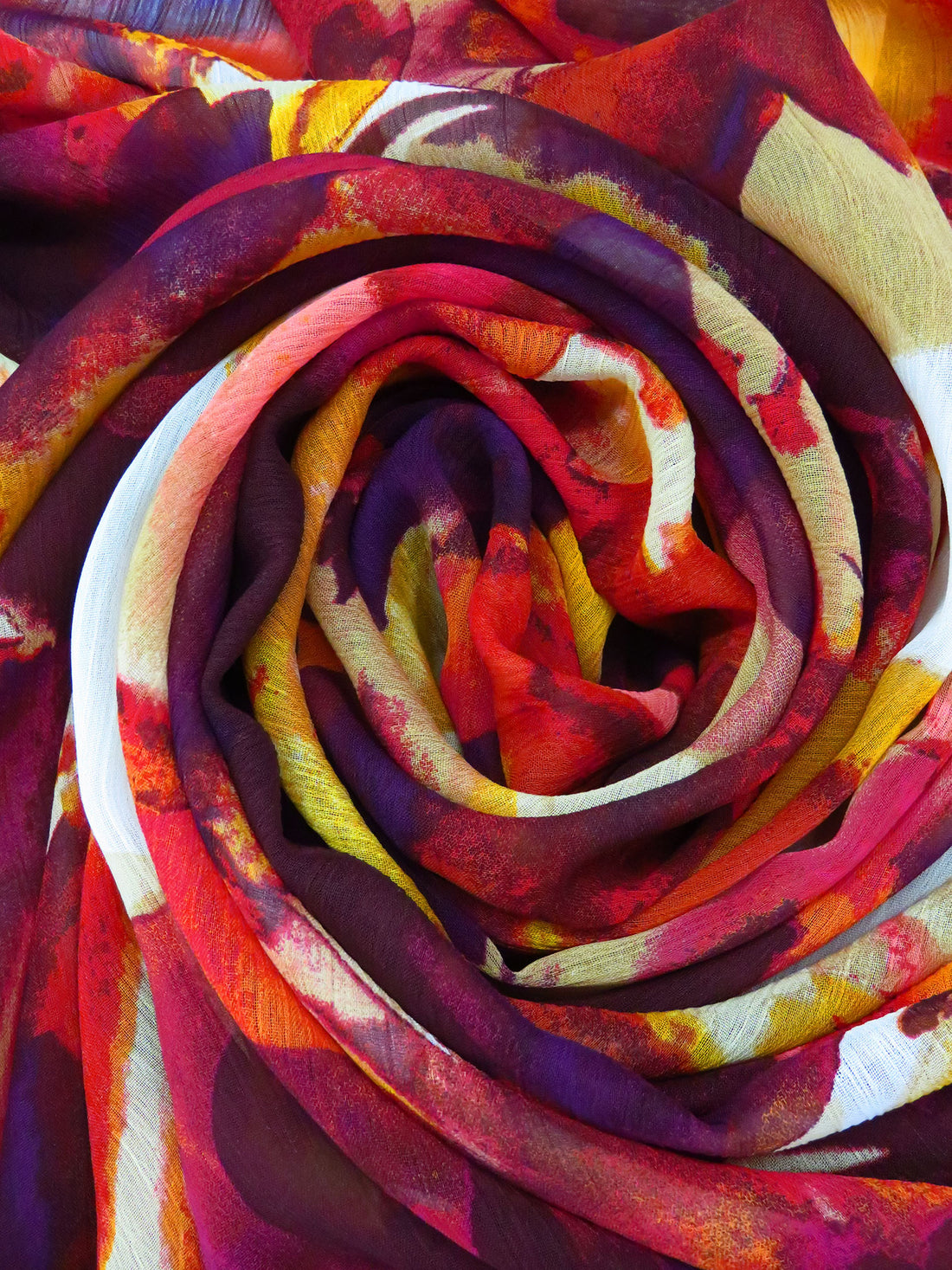 Scarlet/Goldenrod/Deep Orange/Multi 100% Polyester Abstract Floral Print Crinkle Chiffon 59W
