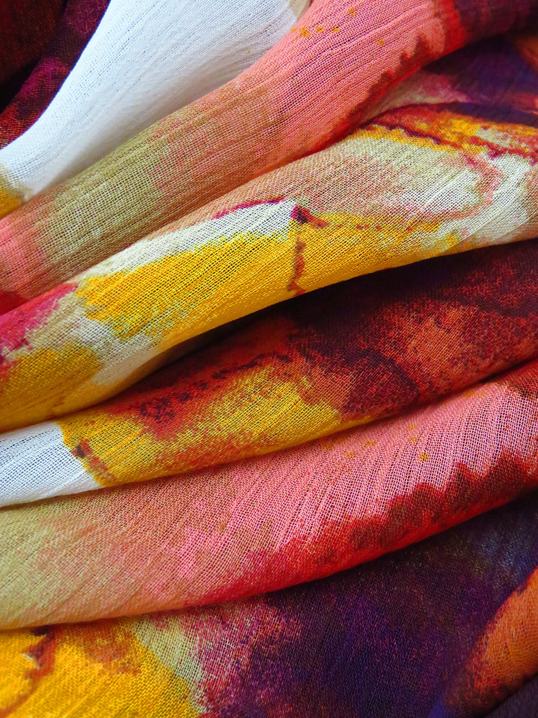 Scarlet/Goldenrod/Deep Orange/Multi 100% Polyester Abstract Floral Print Crinkle Chiffon 59W