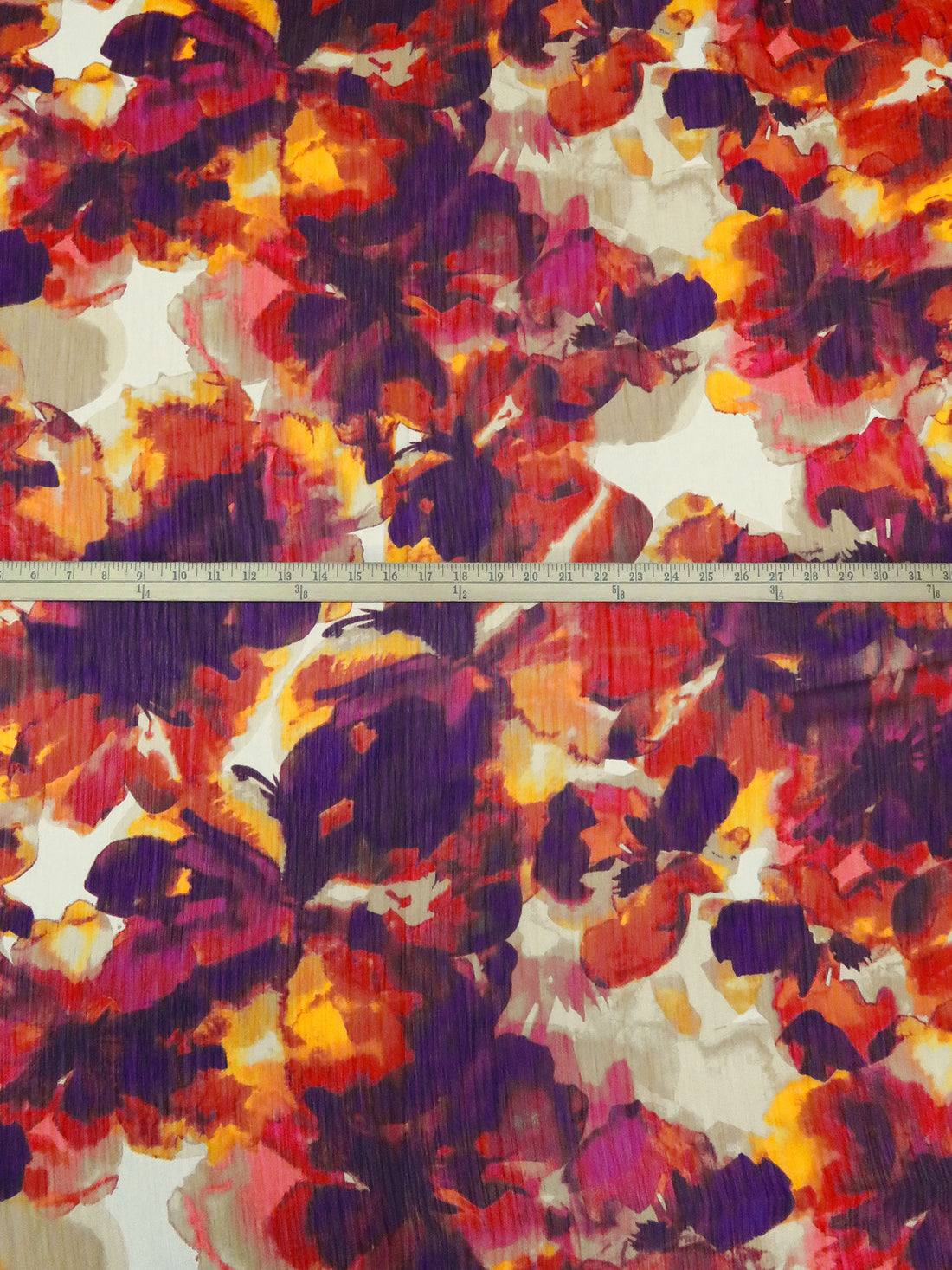 Scarlet/Goldenrod/Deep Orange/Multi 100% Polyester Abstract Floral Print Crinkle Chiffon 59W