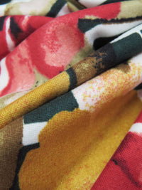 Dark Evergreen/Brick Red/Goldenrod/Multi Polyester/Lycra Floral On Horizontal Stripe Print Double Brushed Knit 58W