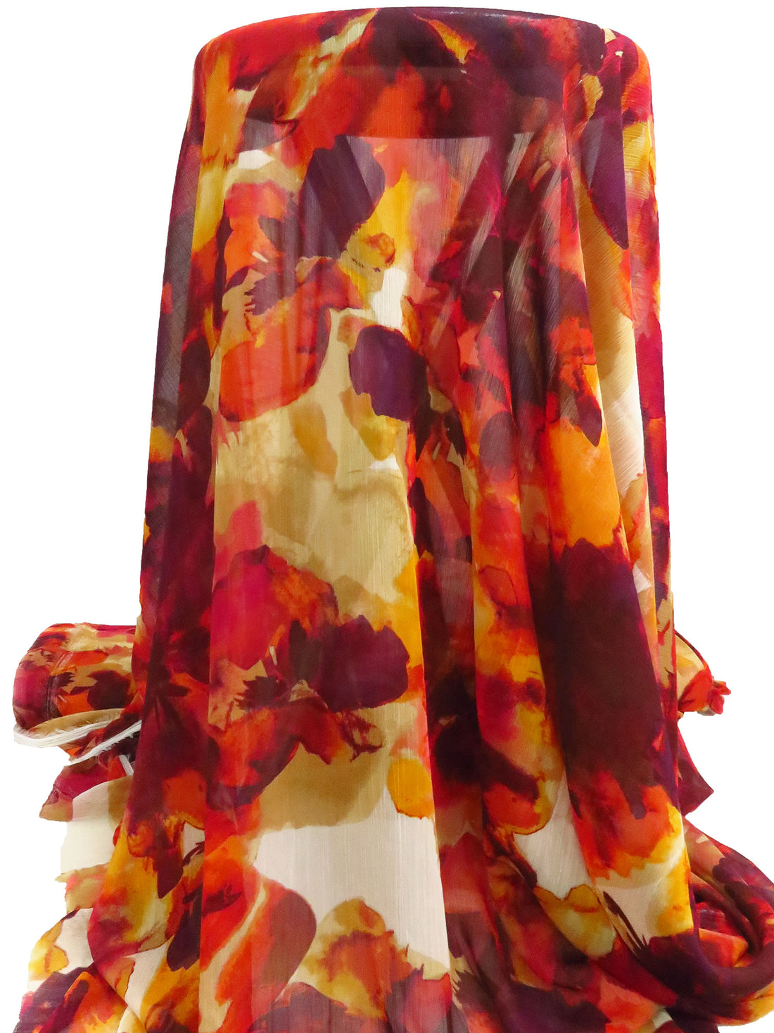 Scarlet/Goldenrod/Deep Orange/Multi 100% Polyester Abstract Floral Print Crinkle Chiffon 59W