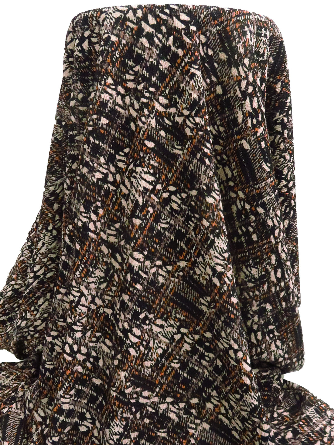 Black/Dusty Orange/Dust Strom Pink/Multi 100% Polyester Abstract Print Pleated Crinkle Knit - NY Designer - 55W