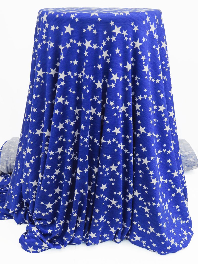 True Blue/White Rayon/Lycra Star Print Jersey Knit 58W