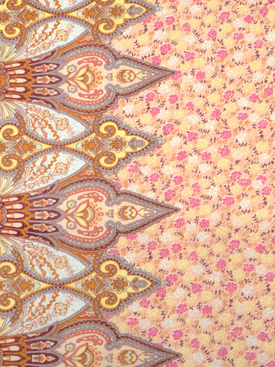 Apricot/French Pink/Pale Lemon/Multi 100% Polyester Ornate Double Border Floral Print Voile 56W