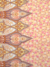Apricot/French Pink/Pale Lemon/Multi 100% Polyester Ornate Double Border Floral Print Voile 56W