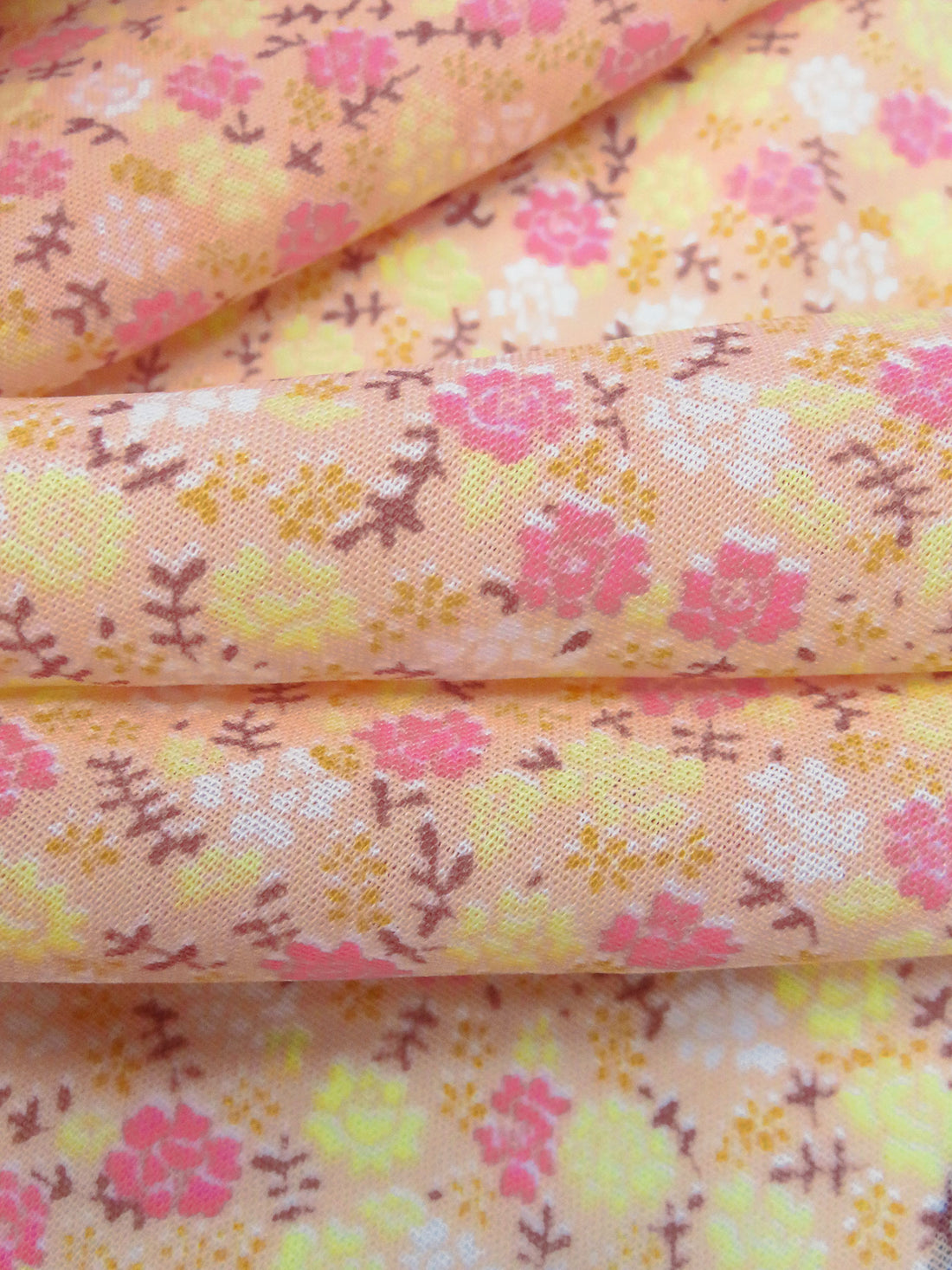 Apricot/French Pink/Pale Lemon/Multi 100% Polyester Ornate Double Border Floral Print Voile 56W