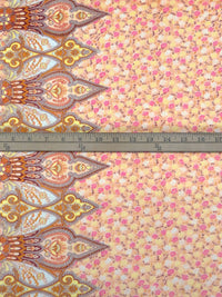 Apricot/French Pink/Pale Lemon/Multi 100% Polyester Ornate Double Border Floral Print Voile 56W