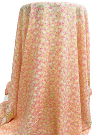 Apricot/French Pink/Pale Lemon/Multi 100% Polyester Ornate Double Border Floral Print Voile 56W