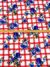 Verizon Red/Egyptian Blue/White/Multi Polyester/Lycra Floral On Grid Print Double Brushed Knit 60W