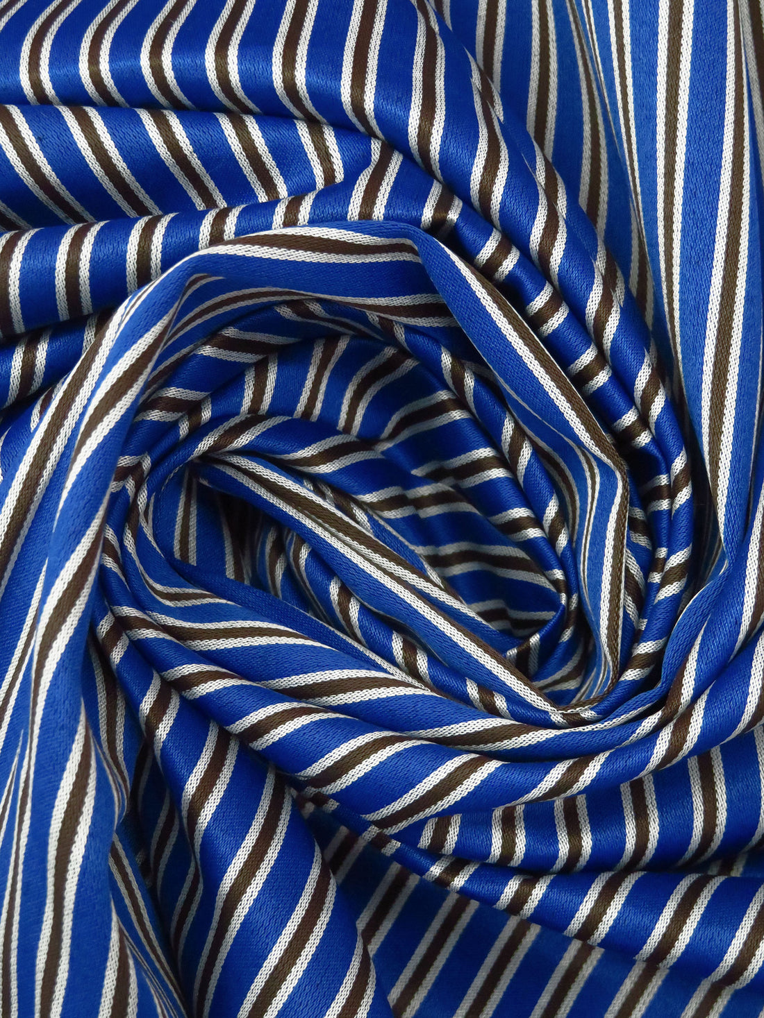 Royal Blue/White/Dark Brown 100% Cotton Vertical Stripe Weave Sateen Shirting 58W