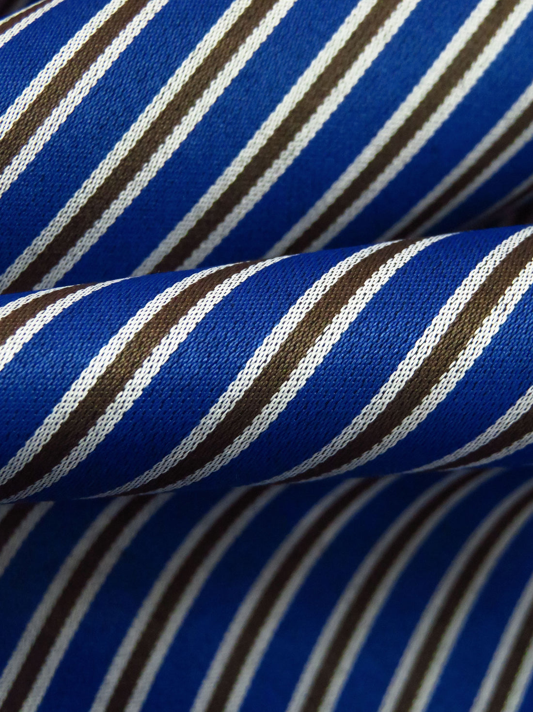 Royal Blue/White/Dark Brown 100% Cotton Vertical Stripe Weave Sateen Shirting 58W