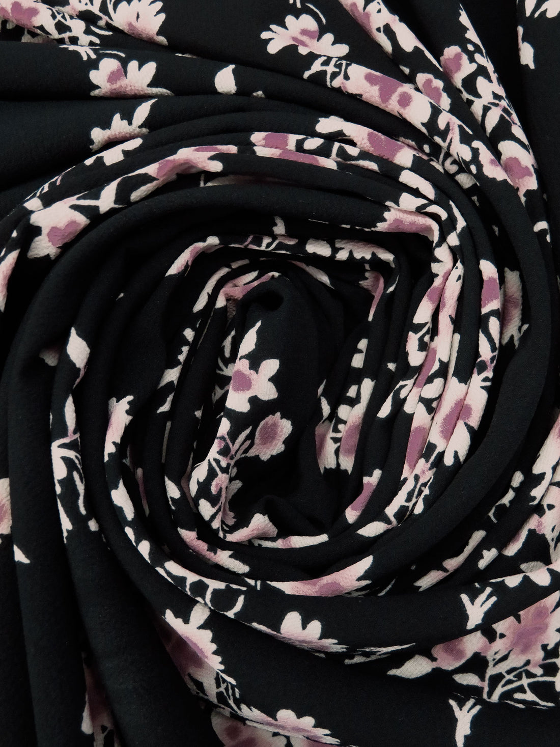 Black/Dark China Rose/Beige/Multi 100% Polyester Floral Cluster Print Crepe De Chine 58W