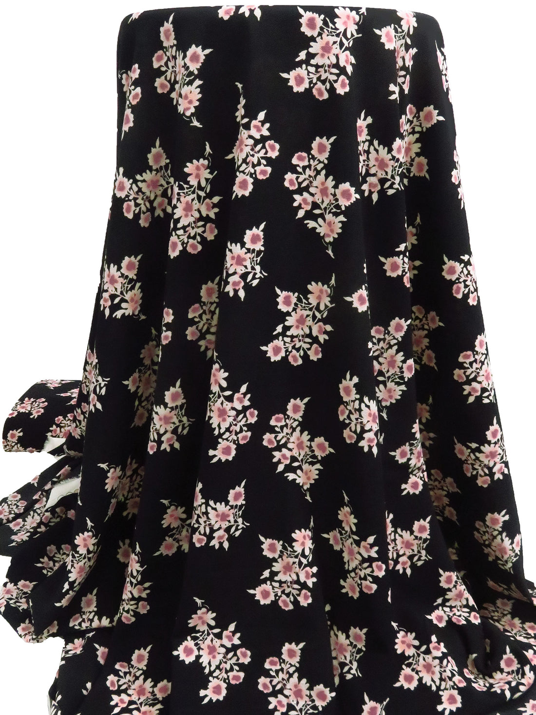 Black/Dark China Rose/Beige/Multi 100% Polyester Floral Cluster Print Crepe De Chine 58W