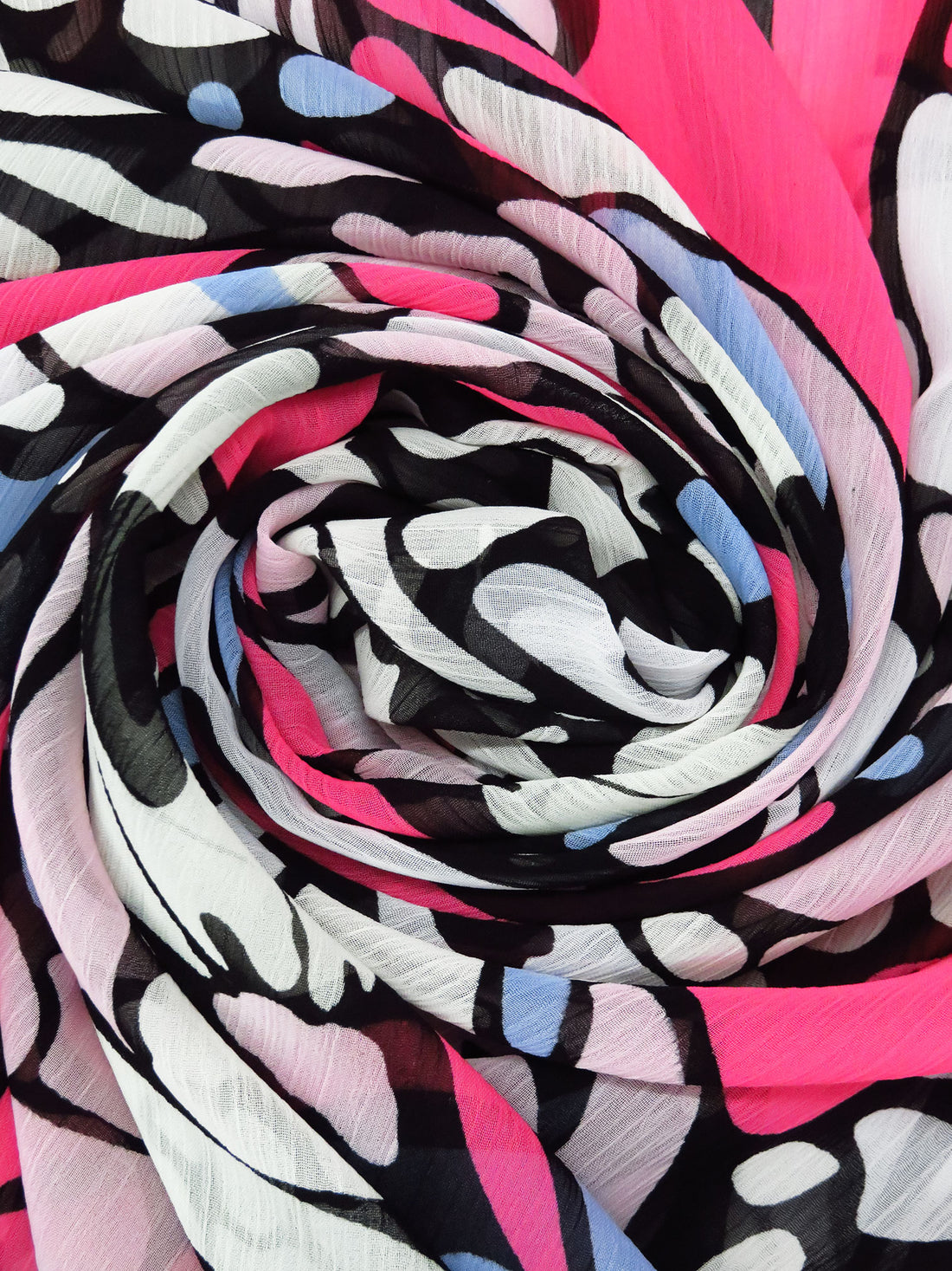 Black/Jordy Blue/Highlighter Pink/Multi 100% Polyester Abstract Print Crinkle Chiffon 56W