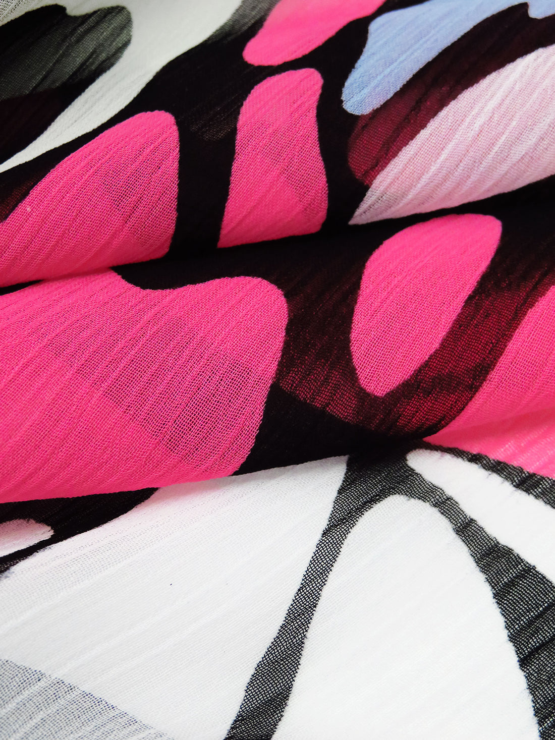 Black/Jordy Blue/Highlighter Pink/Multi 100% Polyester Abstract Print Crinkle Chiffon 56W