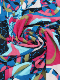 Deep Pacific Blue/Hot Magenta/Robin's Egg Blue/Multi Polyester/Lycra Geometric Tile Print Liverpool Double Knit 58W