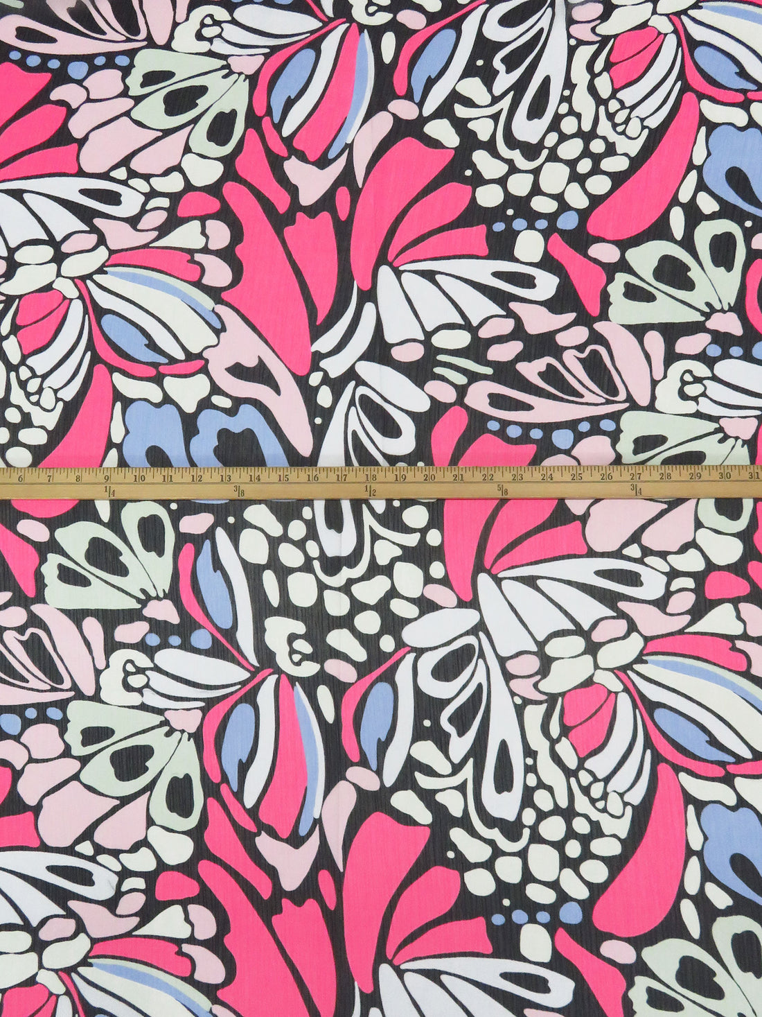 Black/Jordy Blue/Highlighter Pink/Multi 100% Polyester Abstract Print Crinkle Chiffon 56W