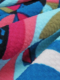 Deep Pacific Blue/Hot Magenta/Robin's Egg Blue/Multi Polyester/Lycra Geometric Tile Print Liverpool Double Knit 58W