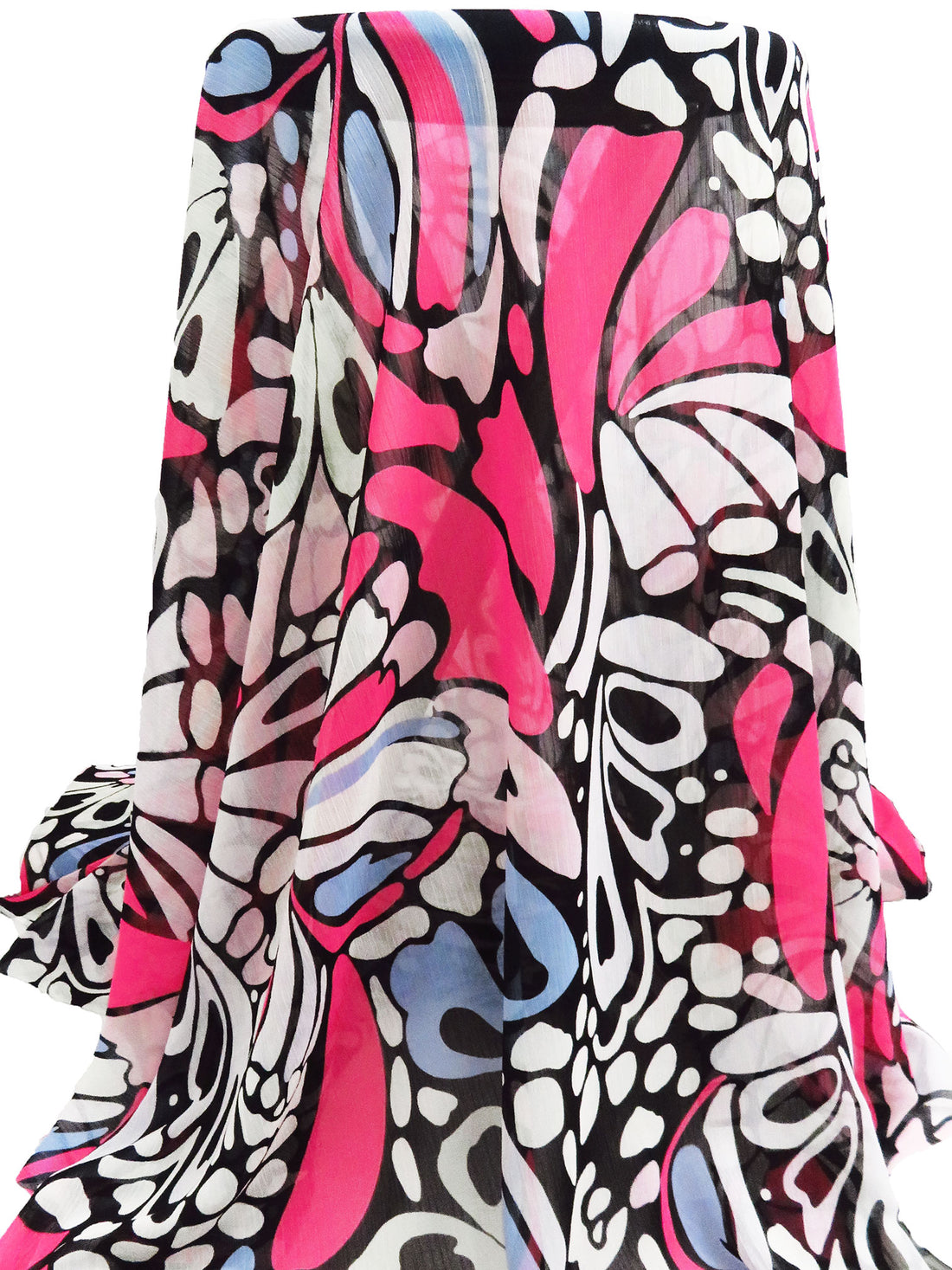 Black/Jordy Blue/Highlighter Pink/Multi 100% Polyester Abstract Print Crinkle Chiffon 56W