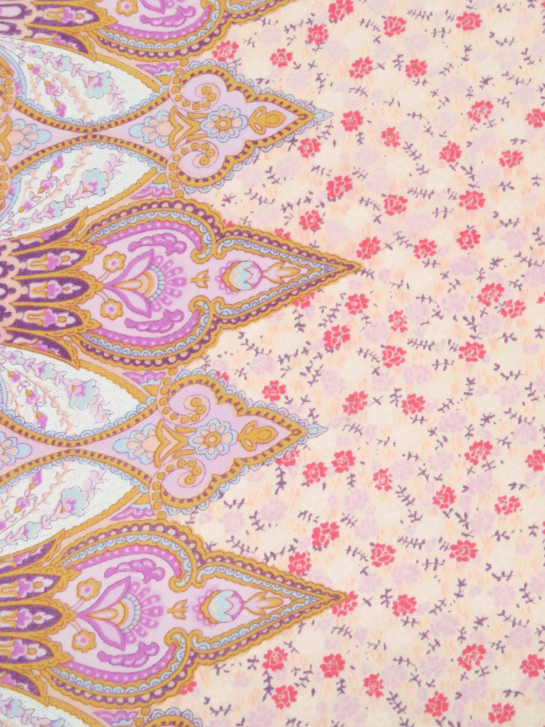Begonia/Ballet Pink/Sunray/Multi 100% Polyester Ornate Double Border Small Floral Print Gauze 57W