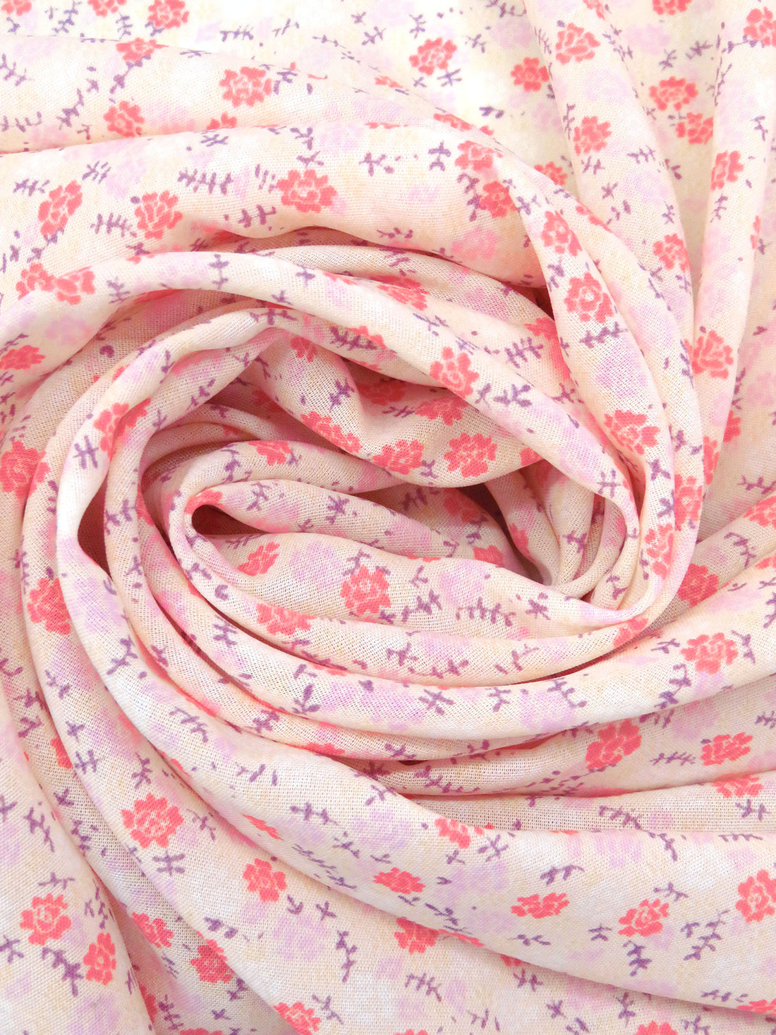 Begonia/Ballet Pink/Sunray/Multi 100% Polyester Ornate Double Border Small Floral Print Gauze 57W